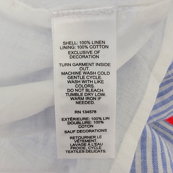 Vineyard Vines Linen Blue White Striped Sleeveless Dress Neon Tassels Size XS - Picture 10 of 12